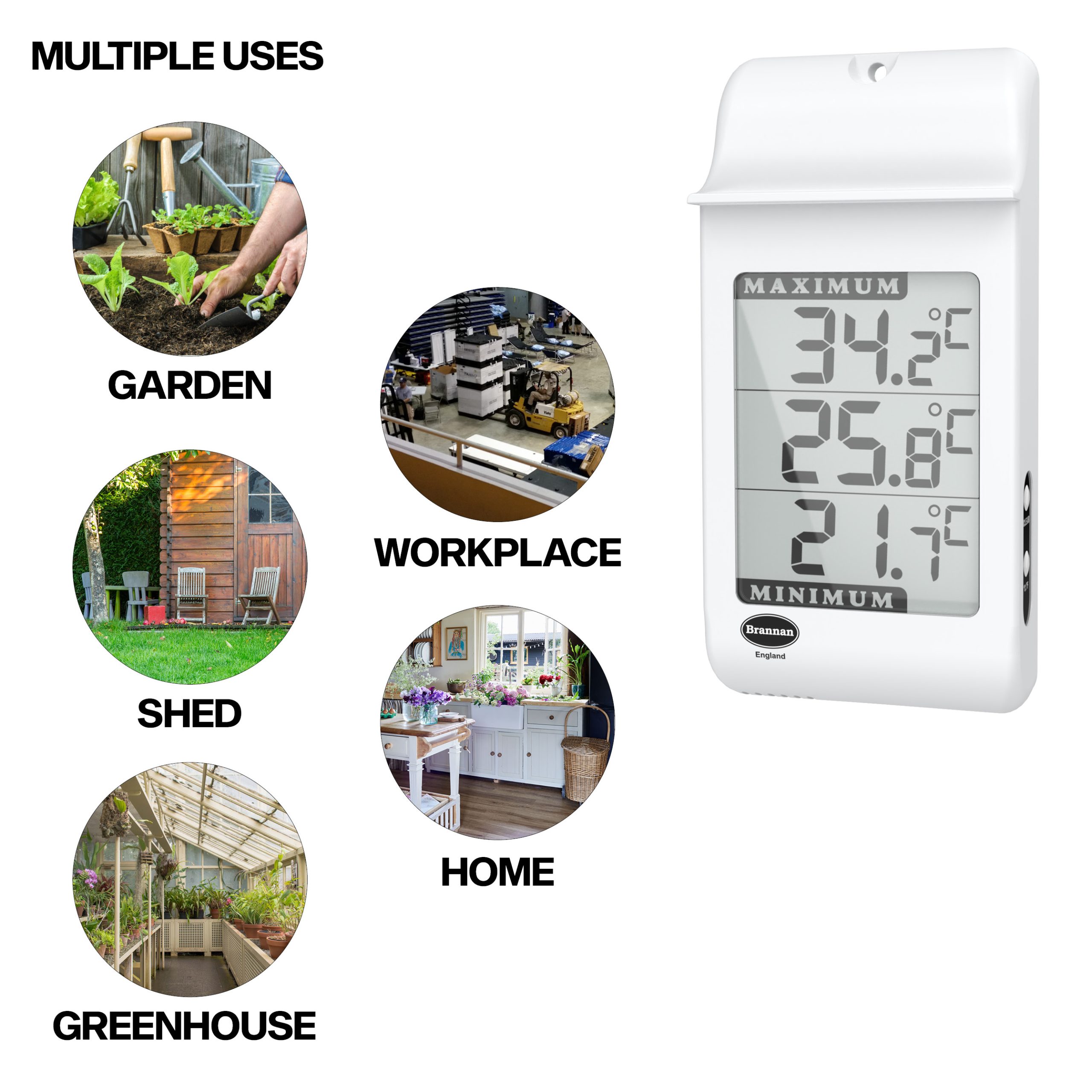 S. Brannan & Sons Digital Greenhouse Thermometer - Max Min Thermometer for Greenhouse or Garden Maximum and Minimum Temperatures Indoor Outdoor