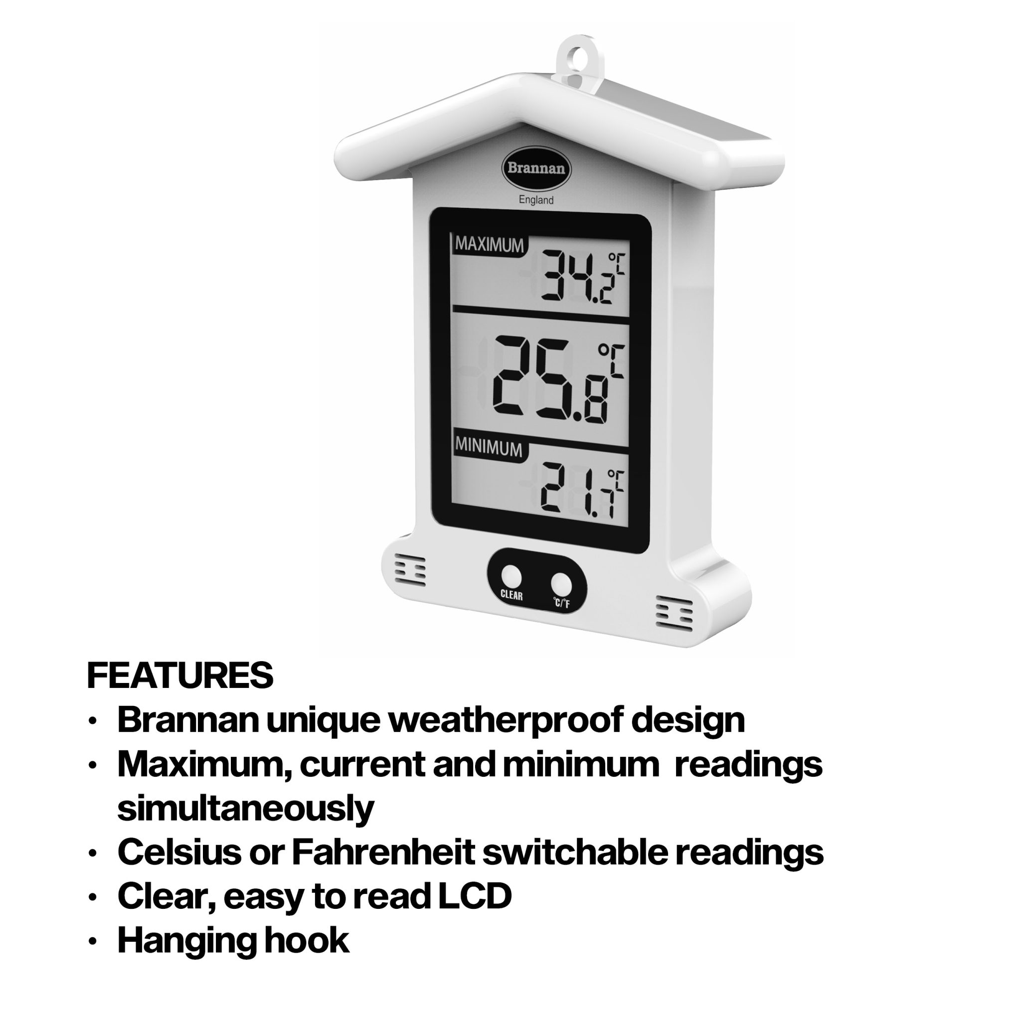 Max min thermometer - weatherproof design | Brannan