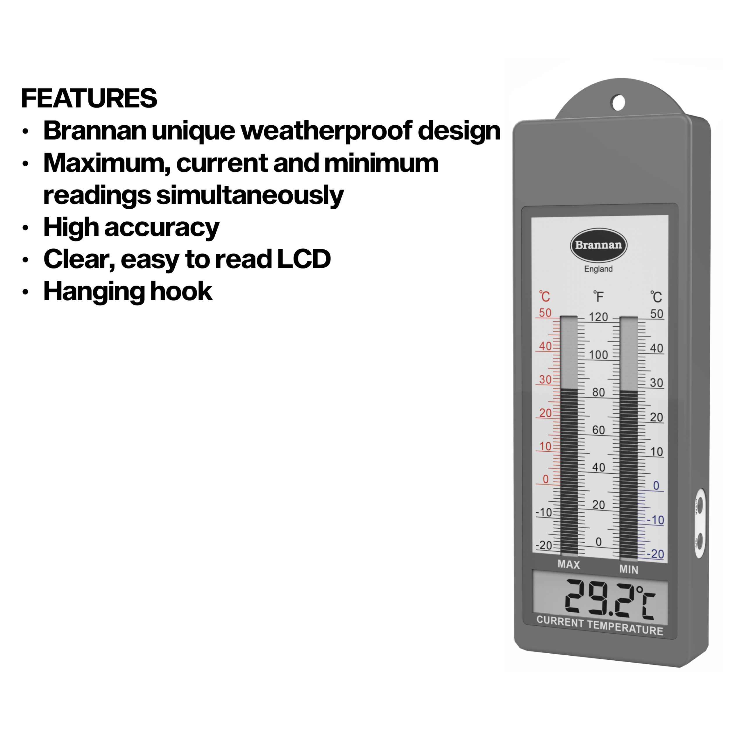 Max min thermometer - waterproof design | Brannan