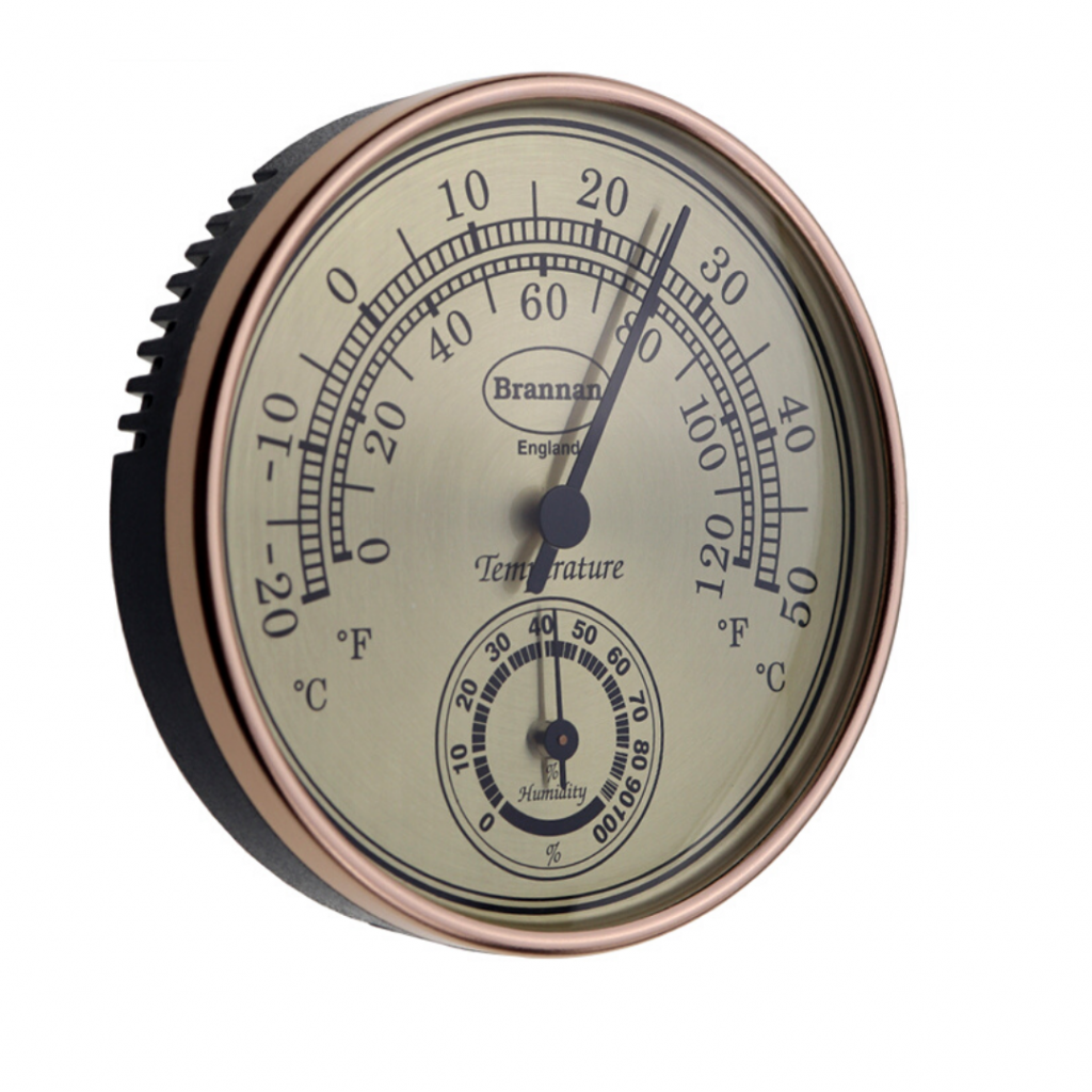 Gilt dial thermometer & hygrometer Brannan