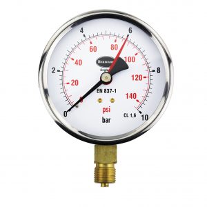 black steel pressure gauge with bezel