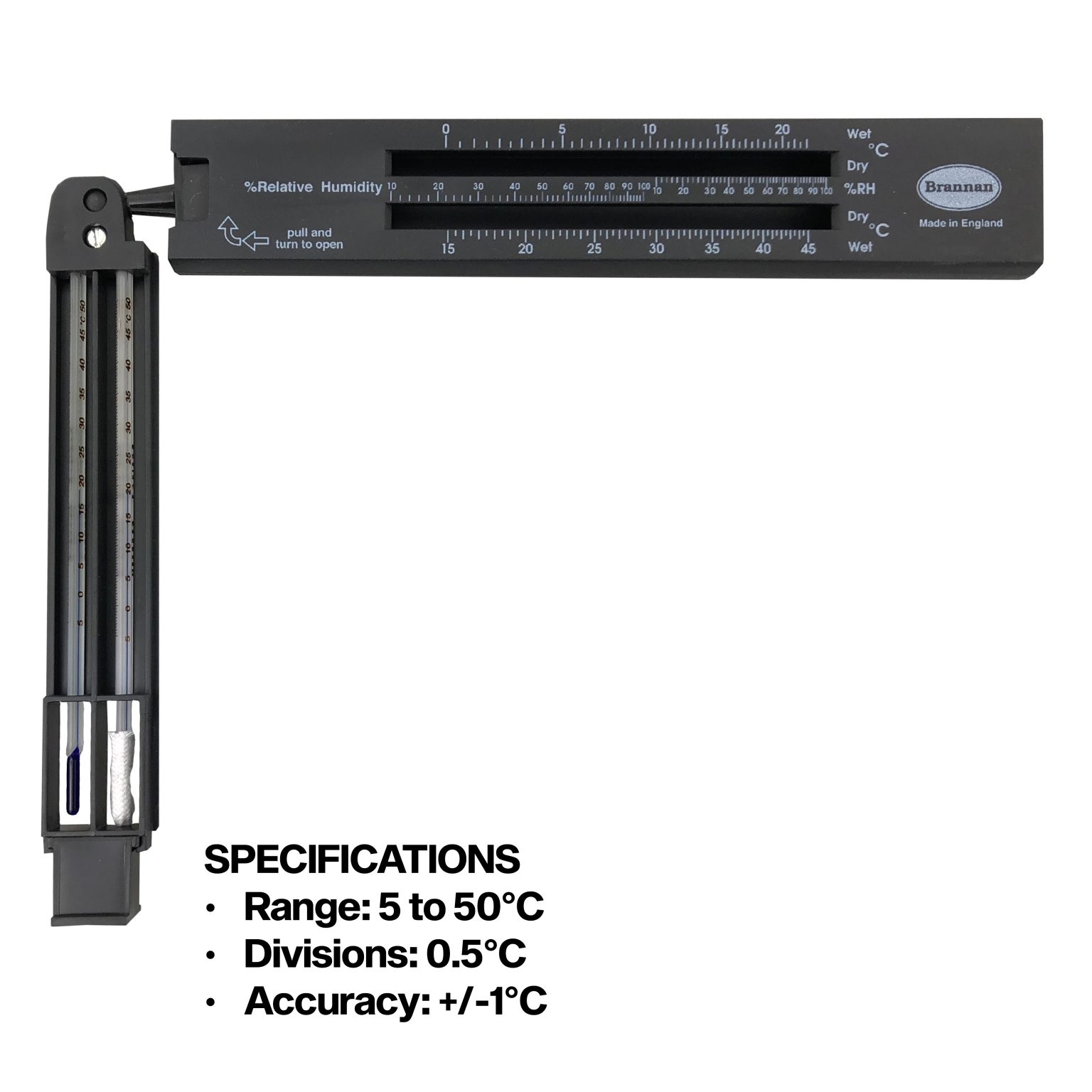 Whirling hygrometer with folding handle Brannan