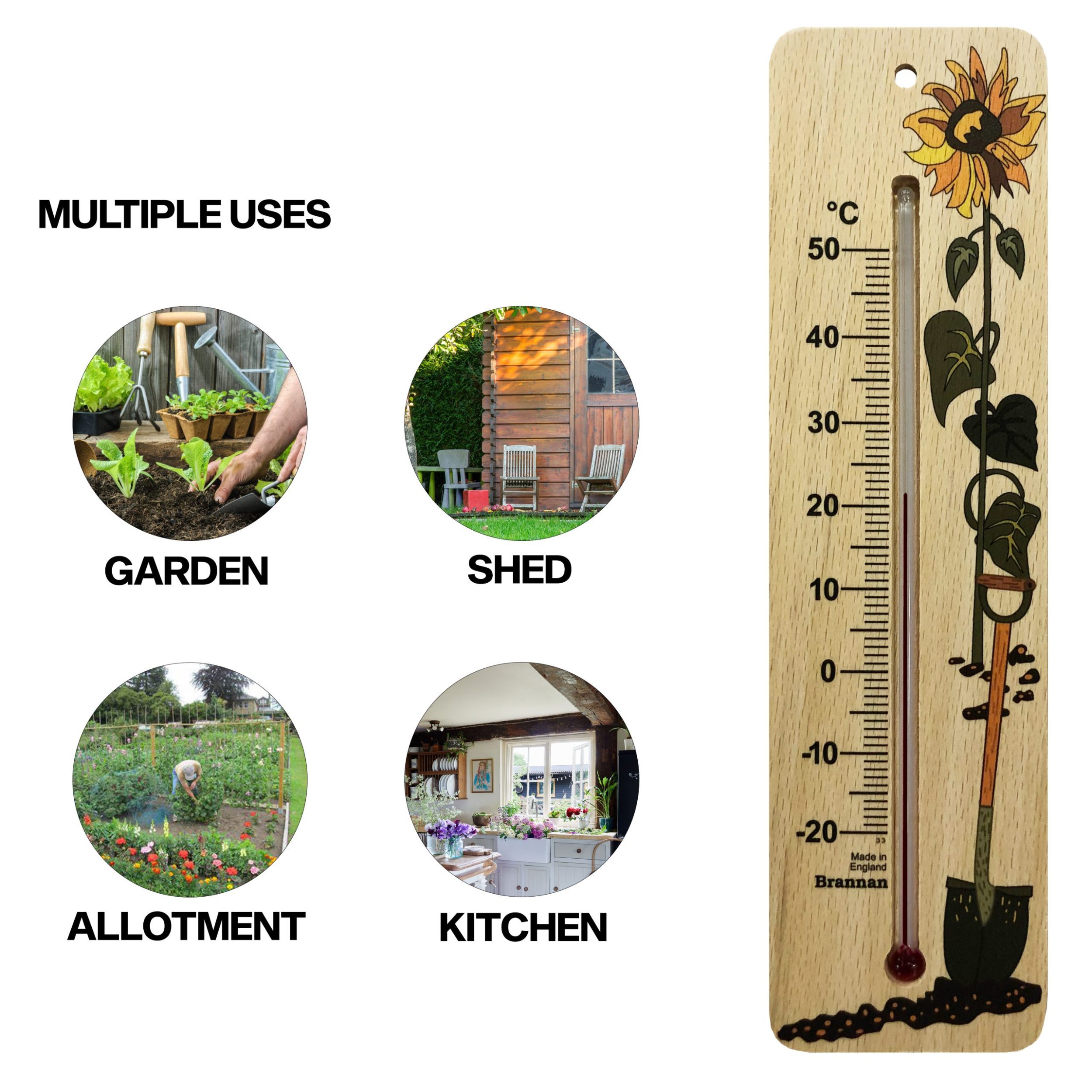 215mm wood wide wall thermometer – decorative garden design - Image 8