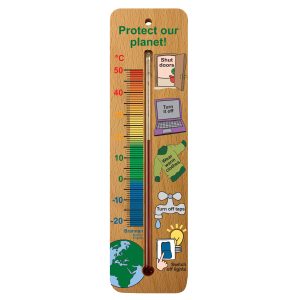215mm wood wide wall thermometer - protect the planet design