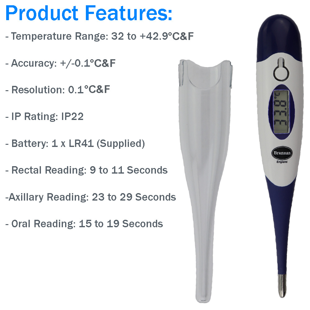 Flexi head oral clinical thermometer Celsius Fahrenheit Brannan