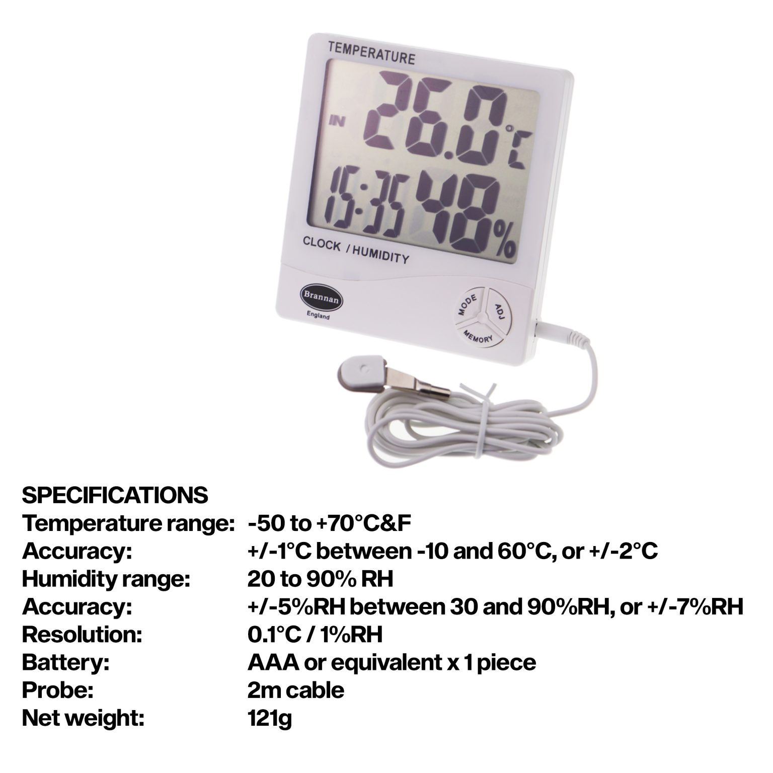 THERMcert, precalibrated jumbo max min thermometer & hygrometer Brannan