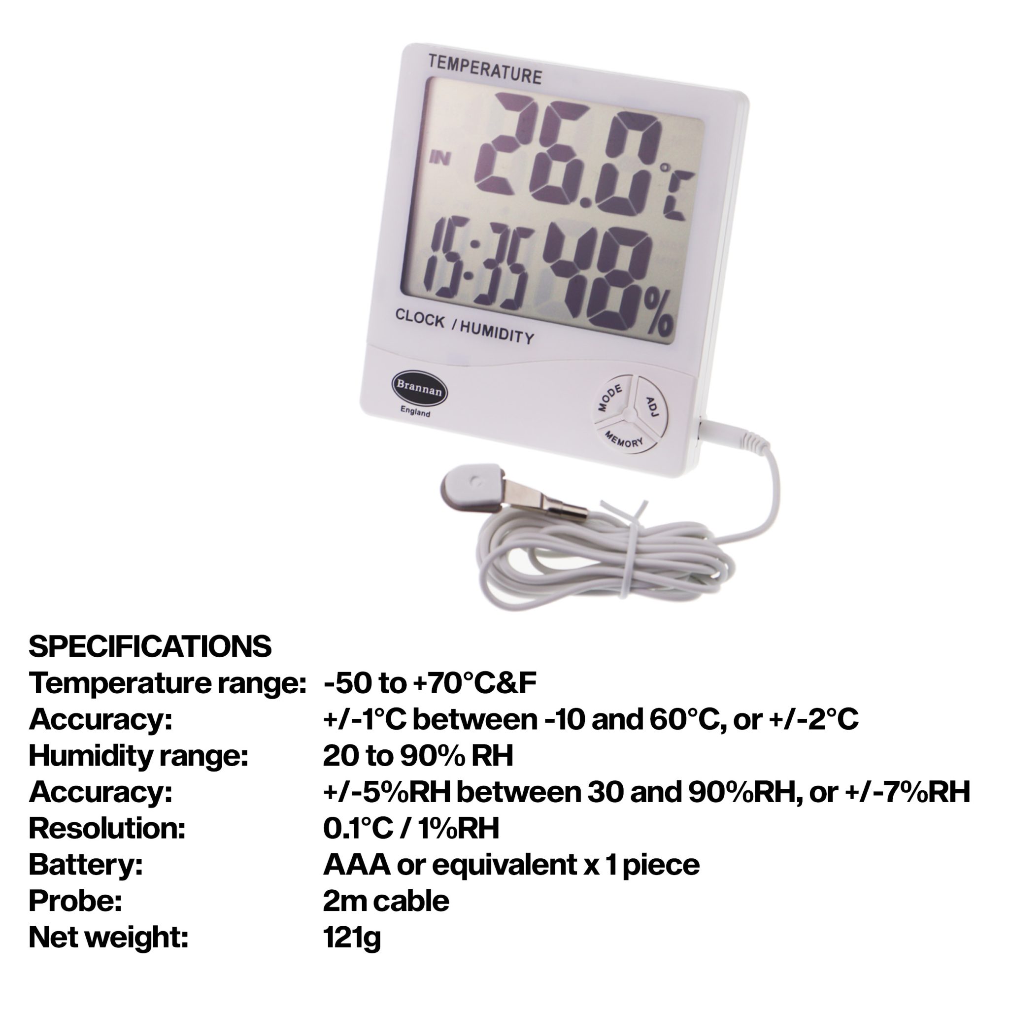 THERMcert, precalibrated jumbo max min thermometer & hygrometer Brannan