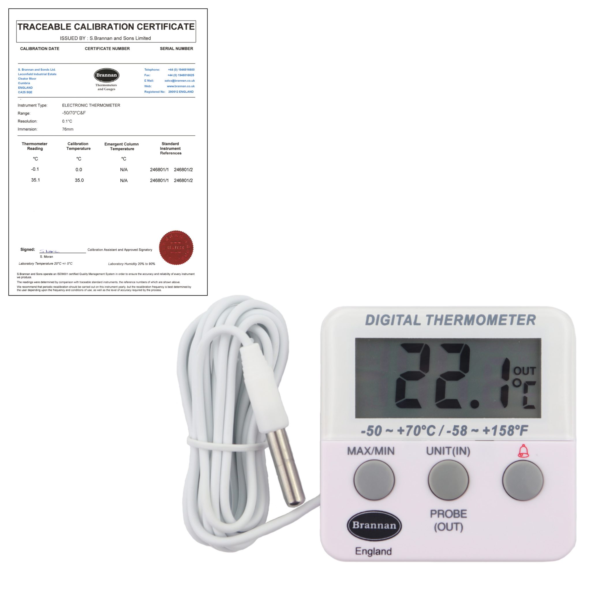 THERM-cert, pre-calibrated twin reading thermometer | Brannan