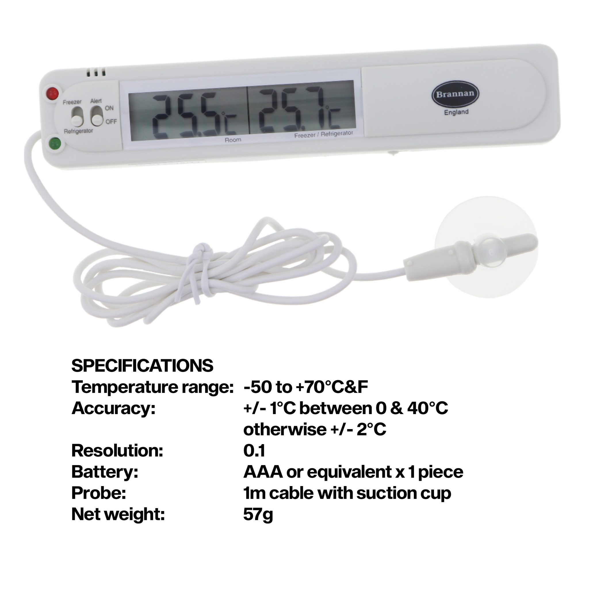THERMcert, precalibrated digital fridge or freezer thermometer Brannan