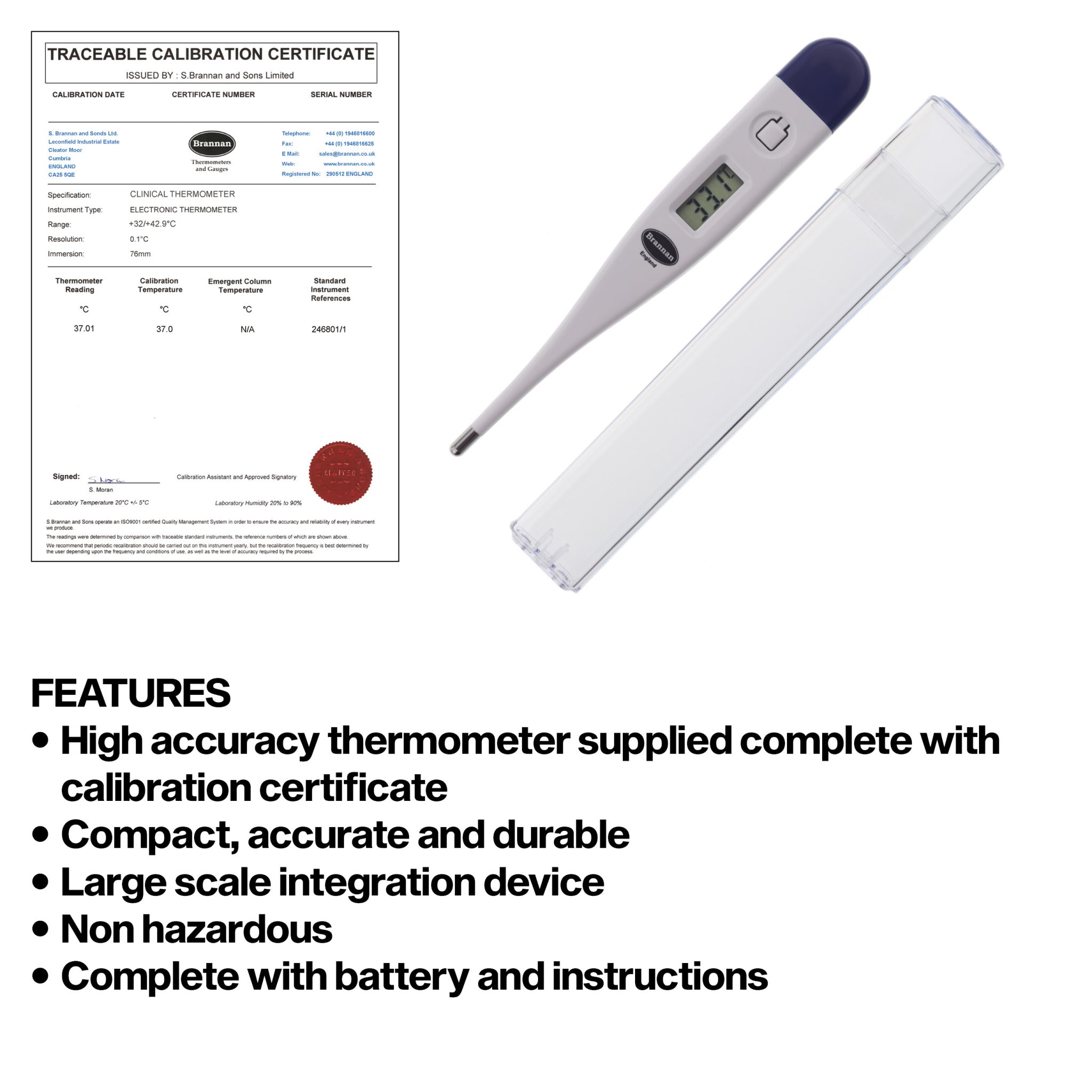 THERMcert, precalibrated oral clinical thermometer Brannan